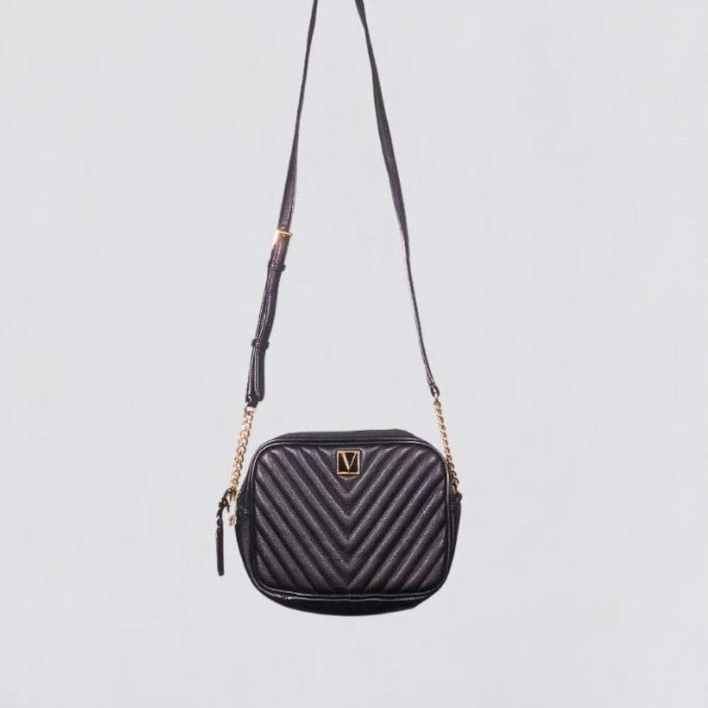 Victoria's Secret Black V-Quilted Top Zip Crossbody Bag - Picture 9 of 11